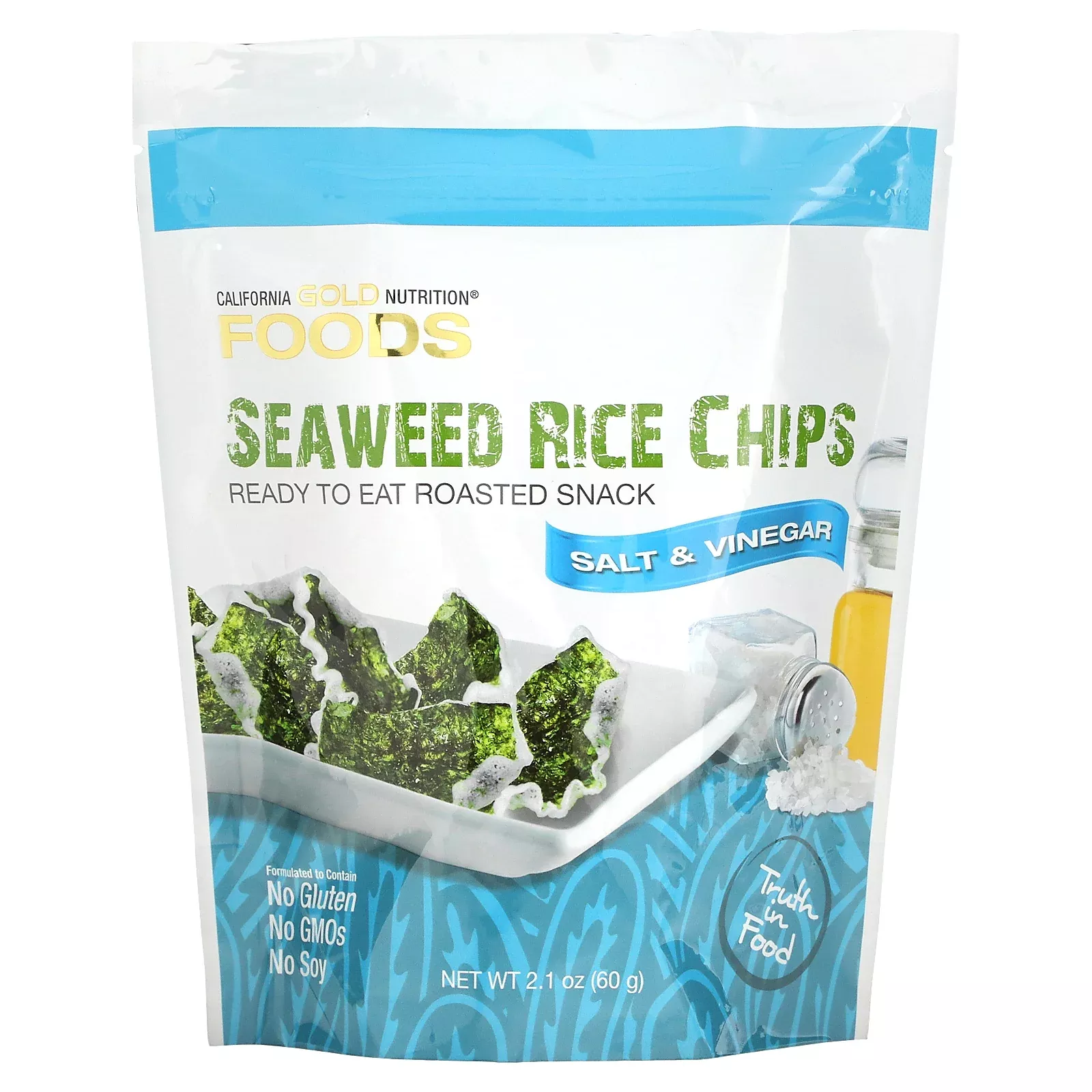 California Gold Nutrition, Foods, Seaweed Rice Chips, Salt & Vinegar,