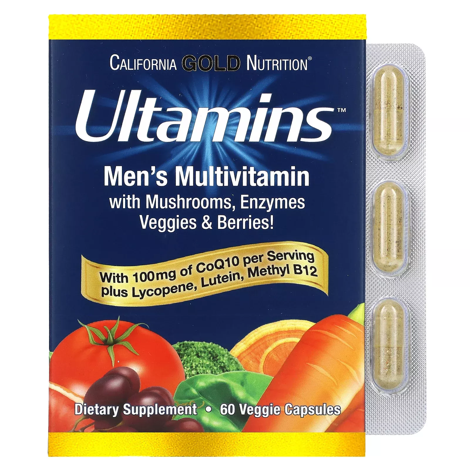 California Gold Nutrition, Ultamins Men's Multivitamin with CoQ10, Mus