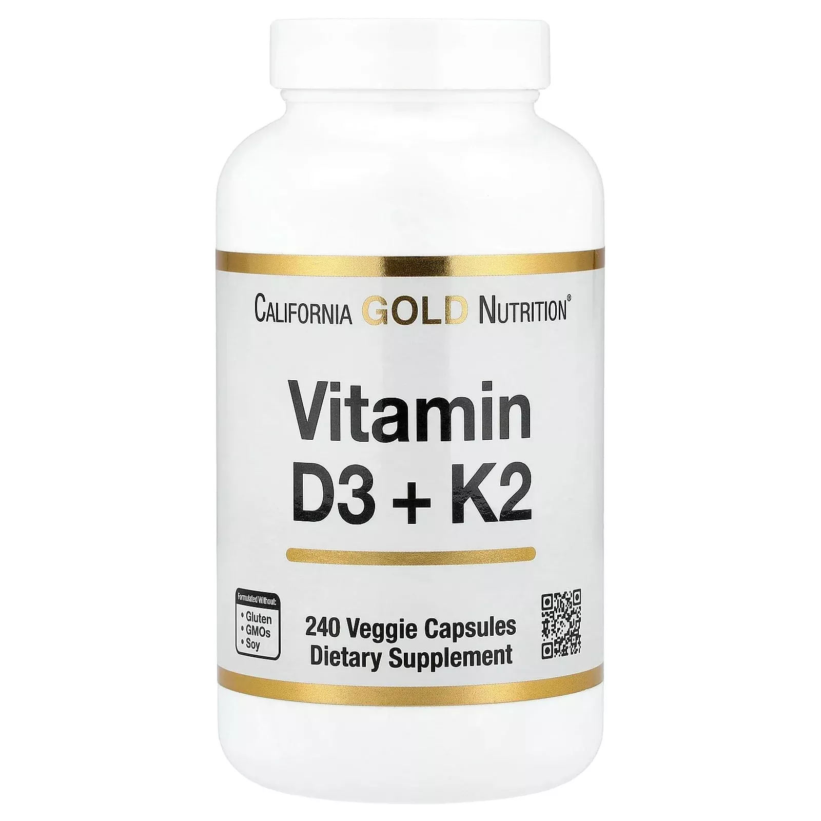 California Gold Nutrition Vitamin D3 + K2 | 240 Veggie Capsules | Vitacost