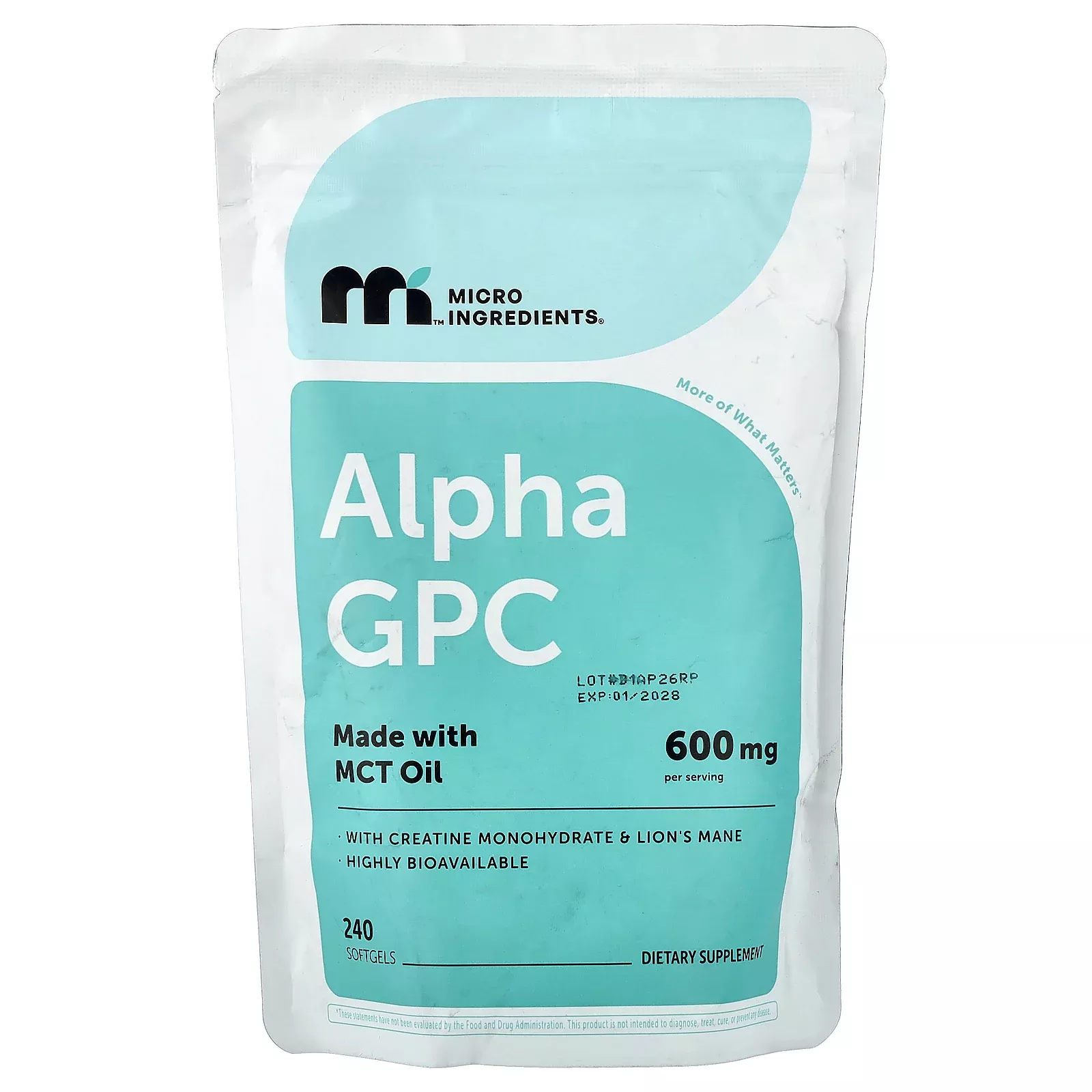 Micro Ingredients, Alpha GPC, 240 Softgels