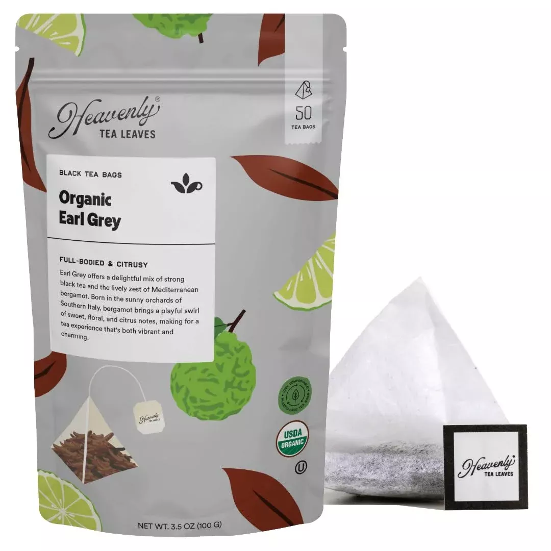 Organic Earl Grey - Compostable Pyramid Black Tea Bags, 50 Count