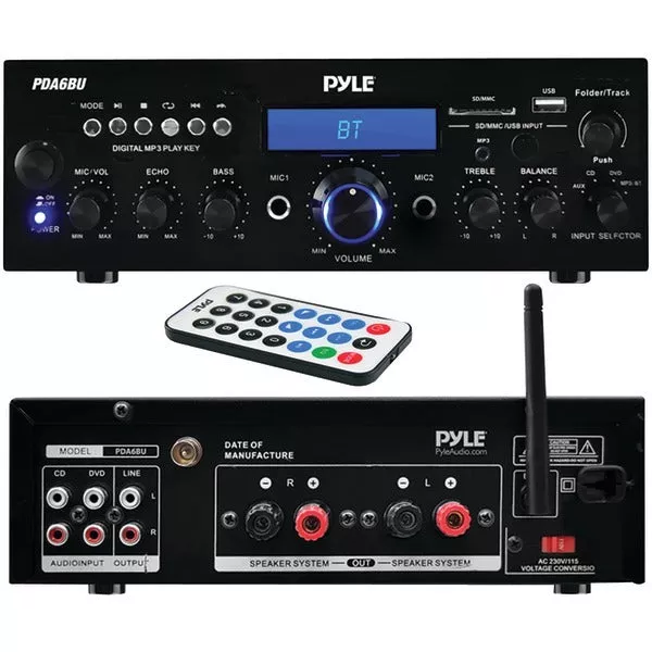 Pyle Home PDA6BU 200-Watt Bluetooth Stereo Amp Receiver with USB & SD