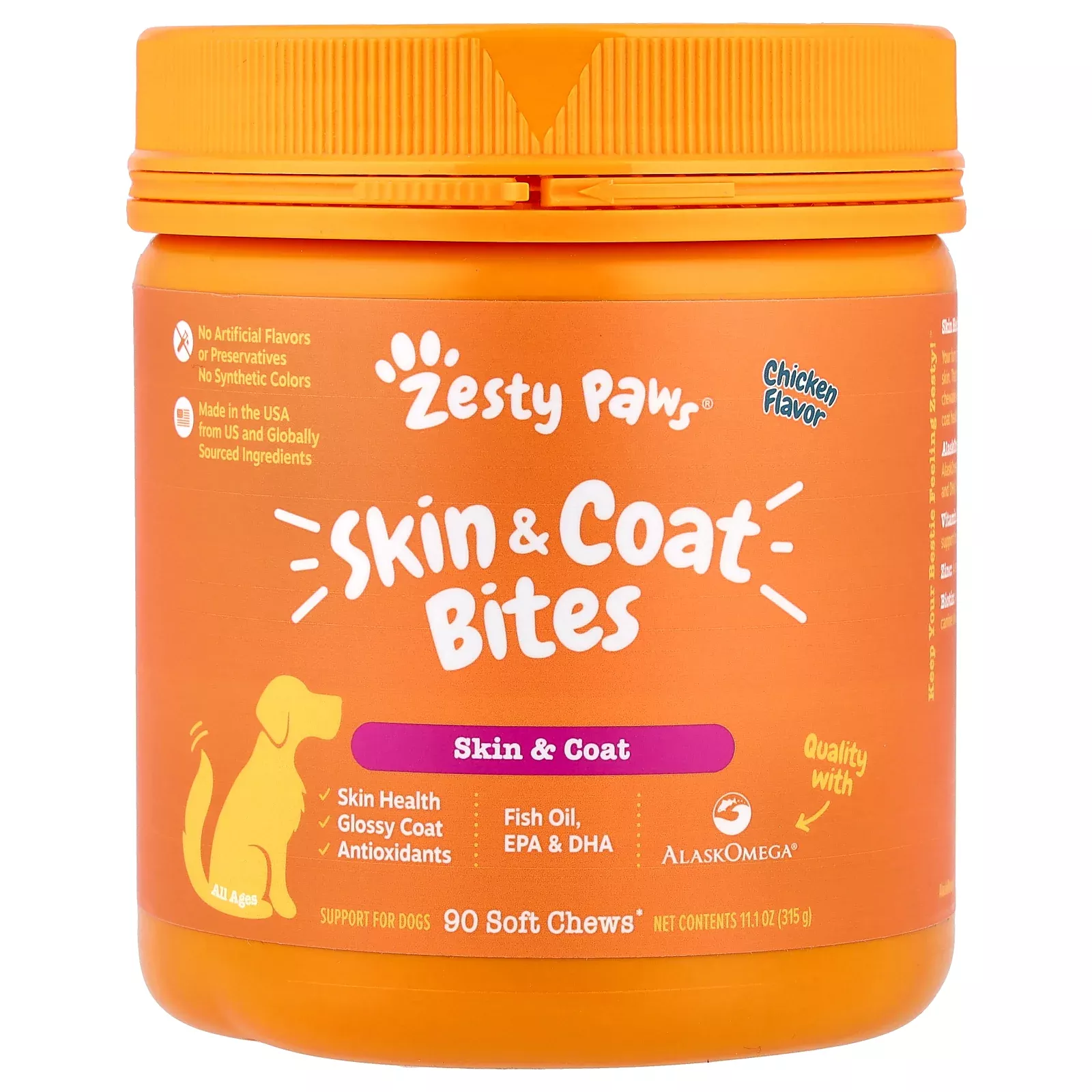 Zesty Paws Skin & Coat Bites For Dogs All Ages Chicken 11.1 oz (315 g) | Vitacost
